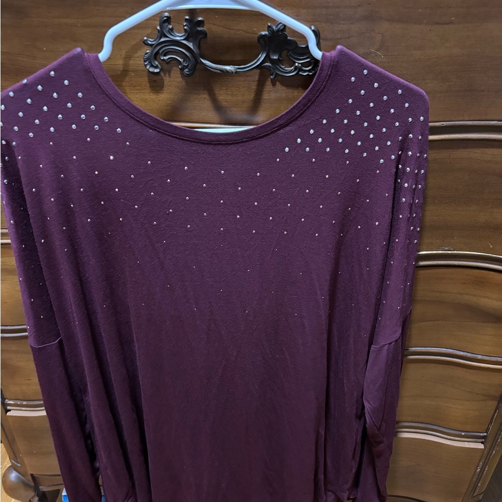 Apt. 9 Maroon Long Sleeve Studded Top